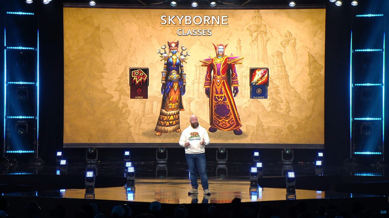 BlizzCon 2026 stage showing the Skyborne customization panel